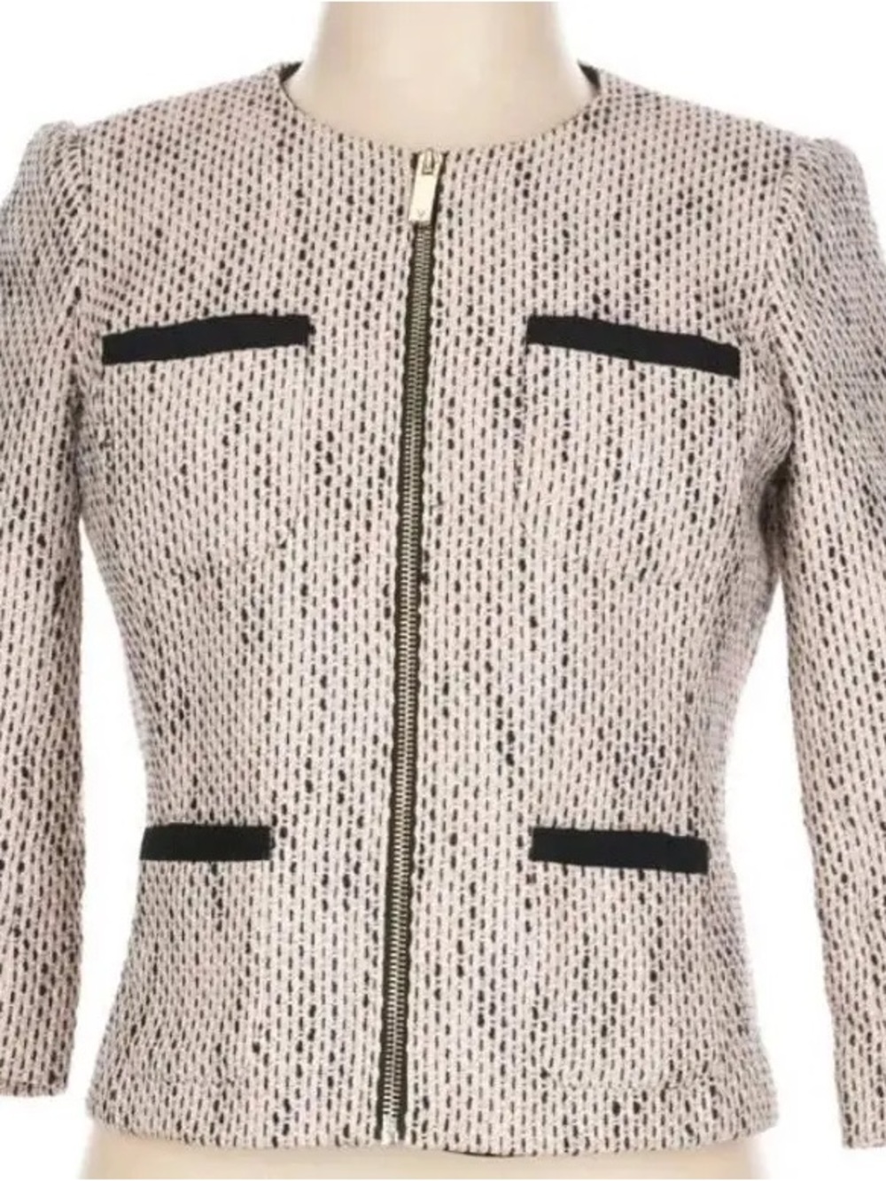 Vince Camuto Pink/Cream Tweed Zip Jacket with Black Trim
